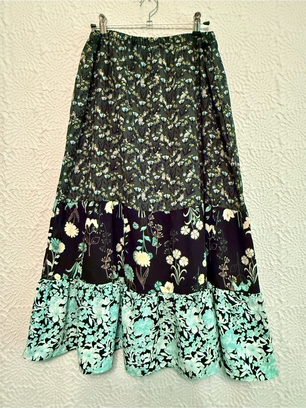 LOFT Black Maxi Skirt with Seafoam Floral Panels